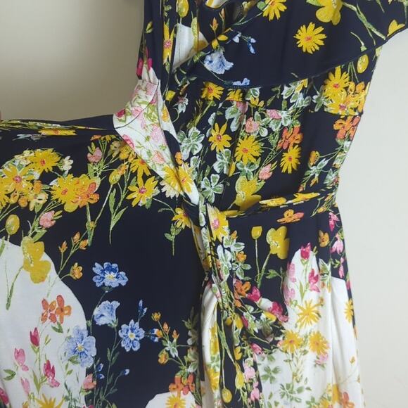 NWT Cottagecore Faux Wrap Maxi Patchwork Dress Ruffles Tiered Women's 8/10 - Picture 6 of 11